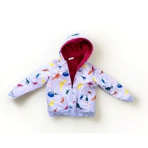 Hanna Andersson 6 7 120 Dinosaur Pink Sherpa Lined Hooded Coat Jacket Reversible